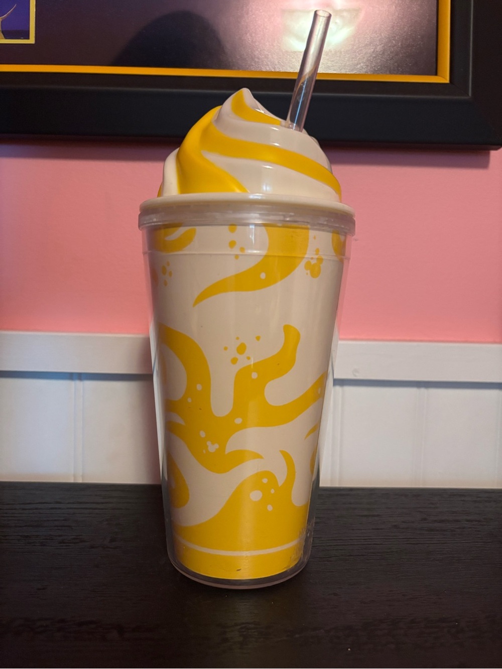 Disney Yellow and White Swirl Soft-Serve Tumbler with Straw